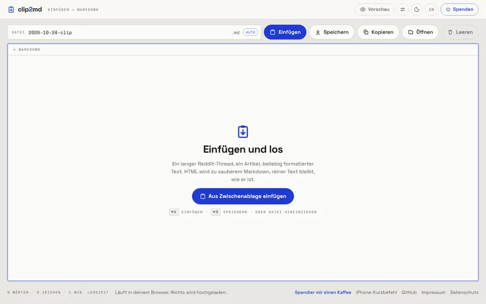Bildschirmfoto von clip2md